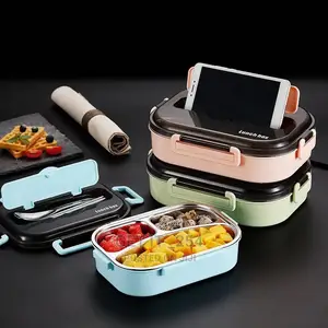 3 Grid Stainless Steel Lunch Box With Spoon And Chopsticks