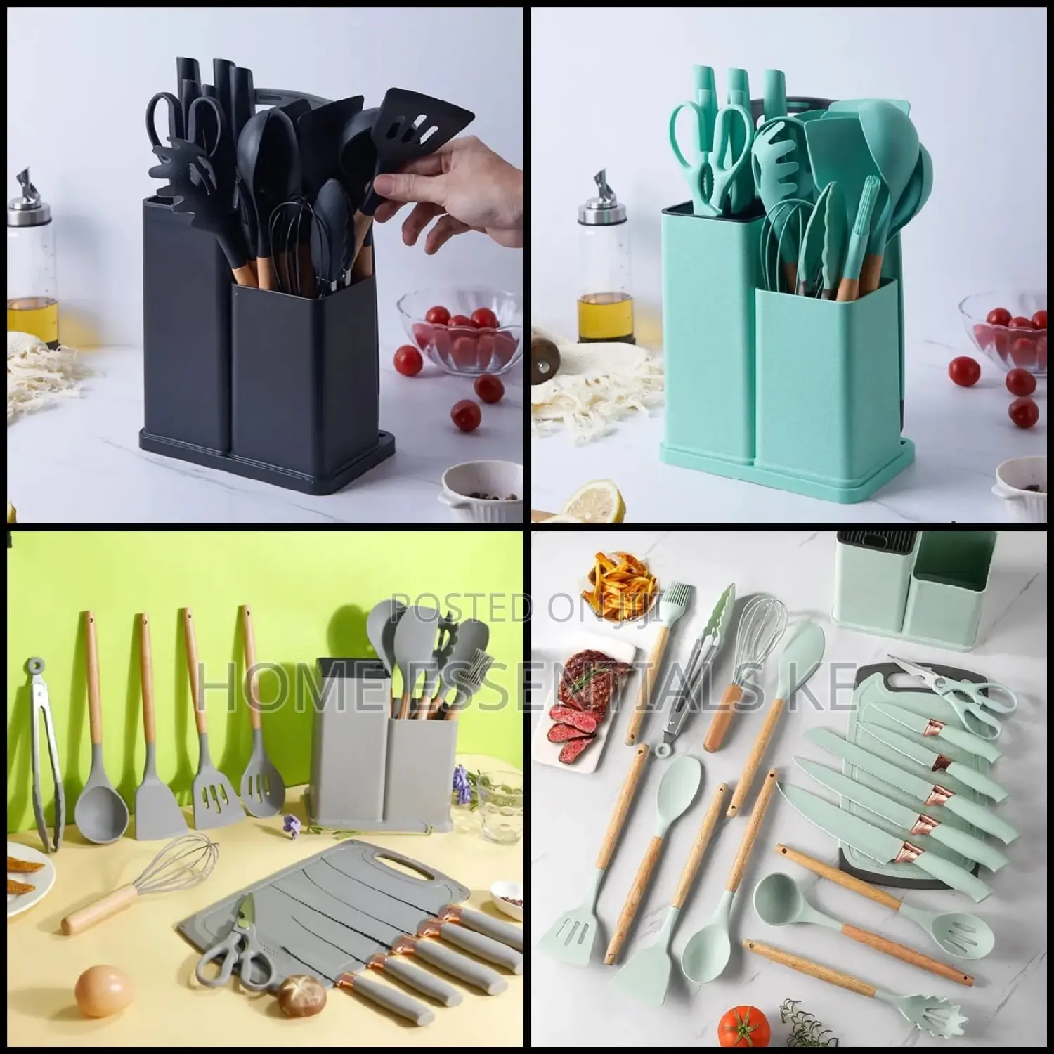 19pcs Kitchen/Cutlery Set- Black,Grey,Mint Green