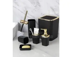 Bathroom Accessories Set With a Gold Ring