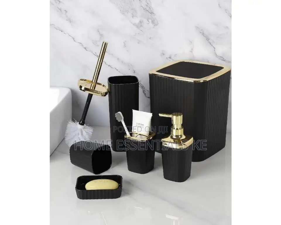 Bathroom Accessories Set With a Gold Ring