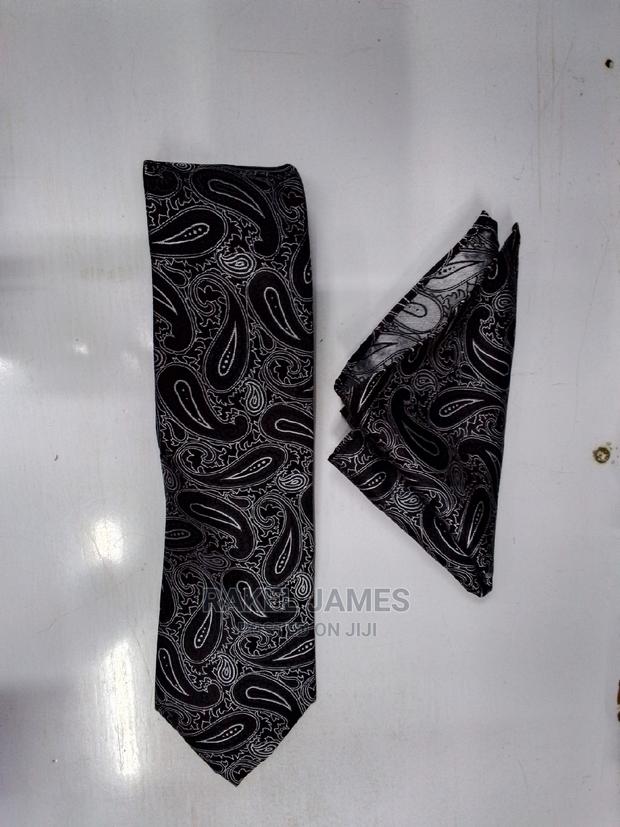 Black Florer Tie With Pocket Square - main view