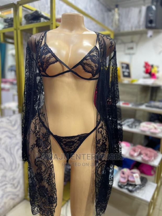 Robe, Bra, Panty Plus Satin Belt Lingerie Sleepwear Set