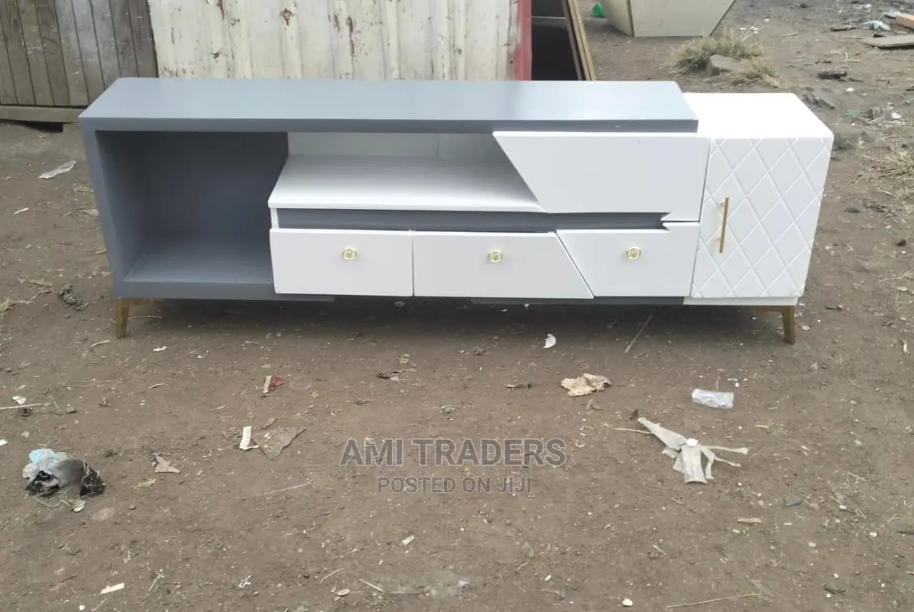 Gray-White Tv Stand With Golden Stands