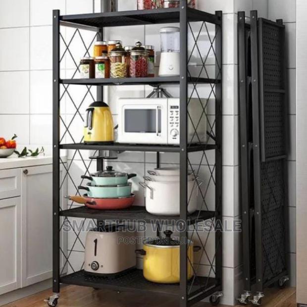 *Foldable Kitchen Metallic Storage Rock With Wheels*