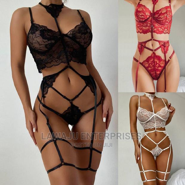 Transparent Ladies Bra Plus Thong Garter Lingerie Set