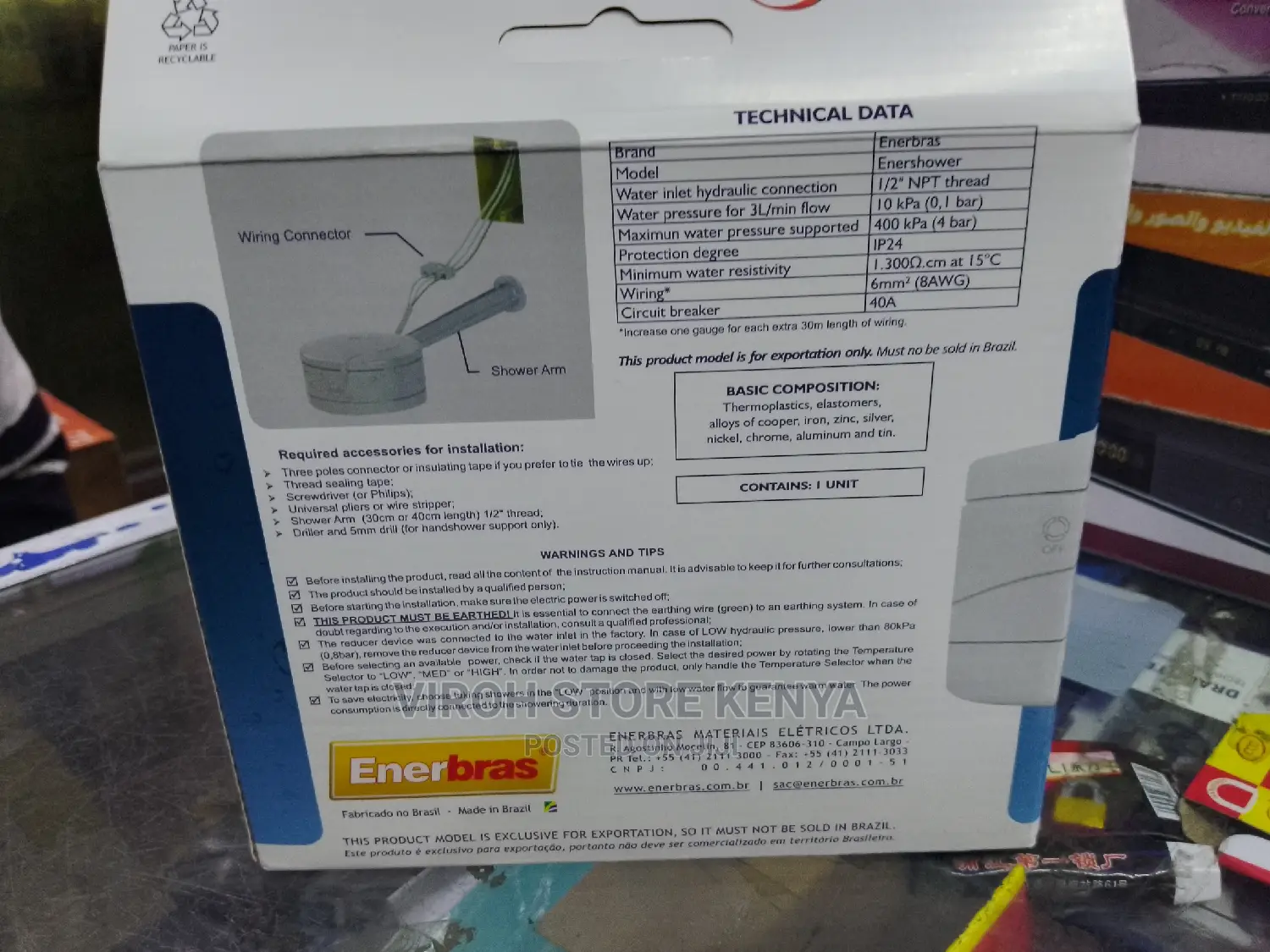 Original Enershower 4T Showerhead Enerbras for Salty Water