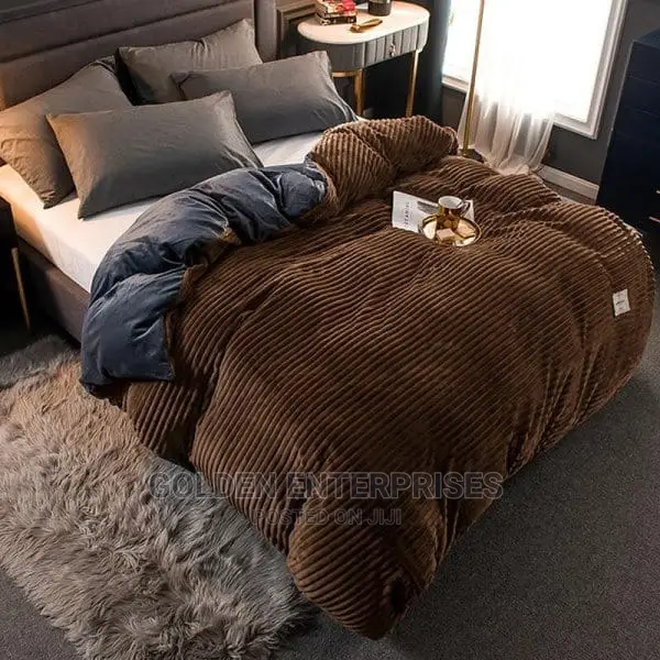 Brown Velvet Duvet With 1 Bedsheet and 2 Pillowcases