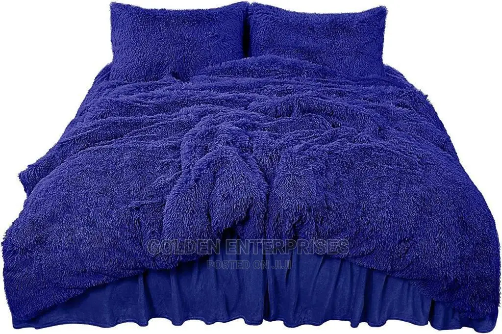 Royal Blue Fluffy Duvet With 1 Bedsheet and 4 Pillowcases