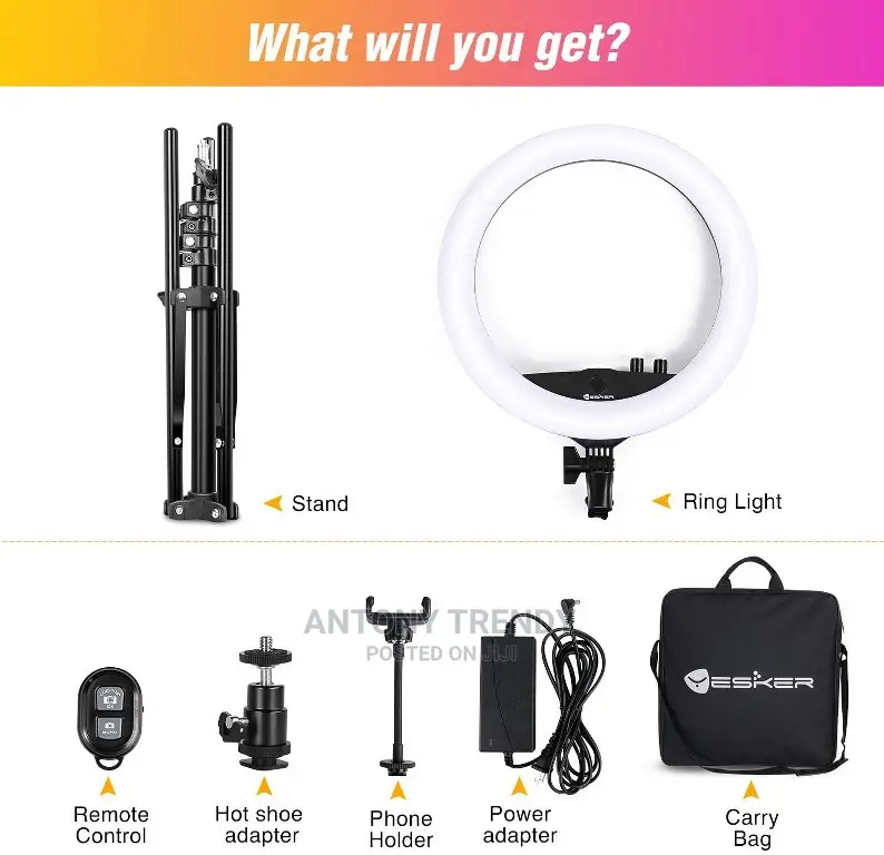 14 Inch Ring Light With Stand 3 Phone Holders Lamp