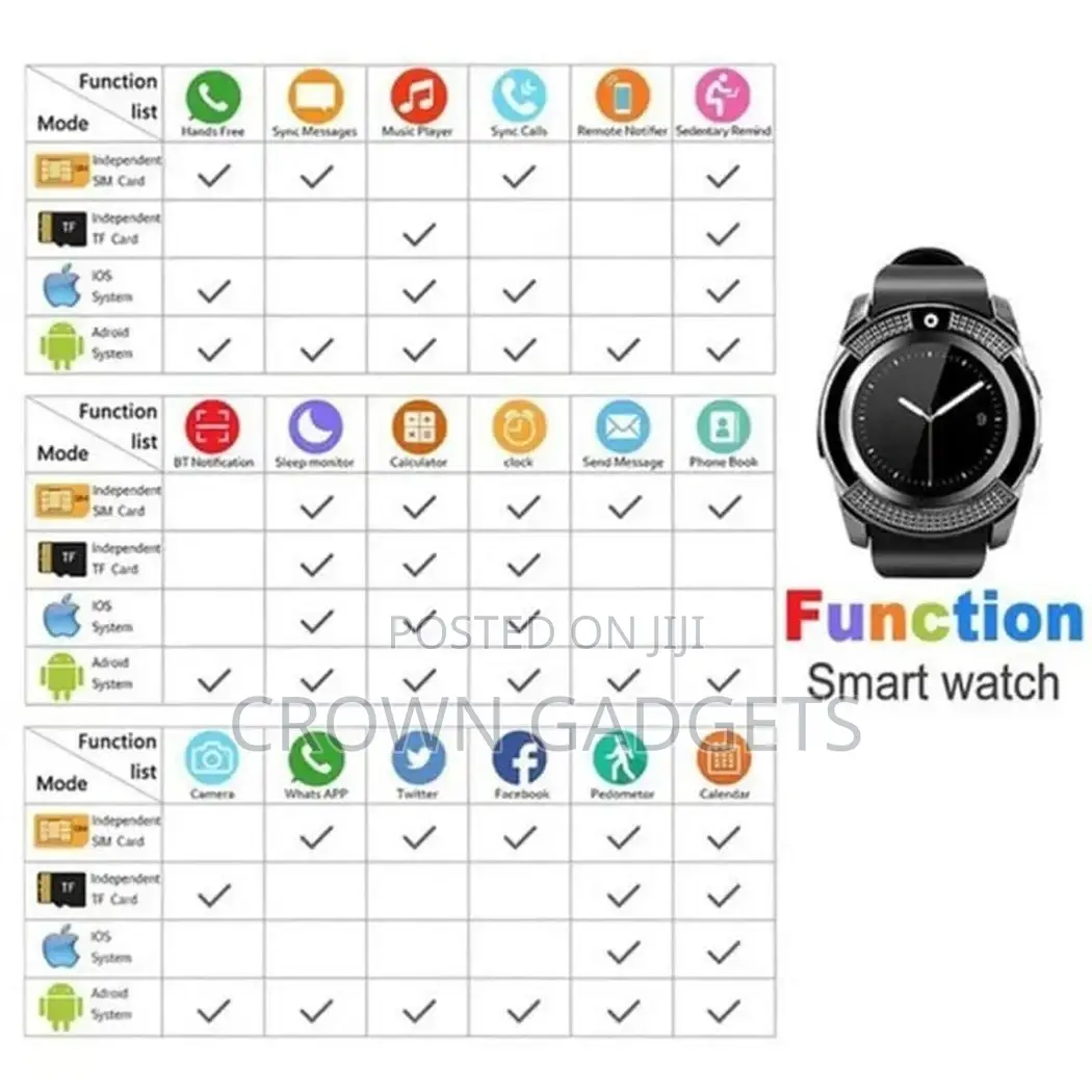V8 Wristband Bluetooth Smart Watch Clock With Sim