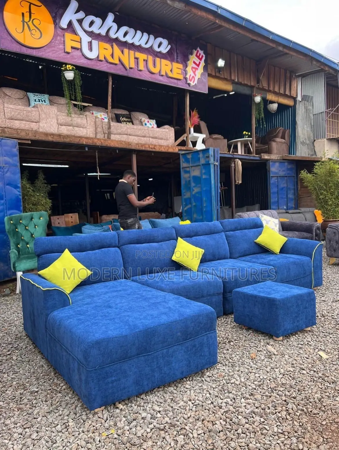 Blue L-Sofa