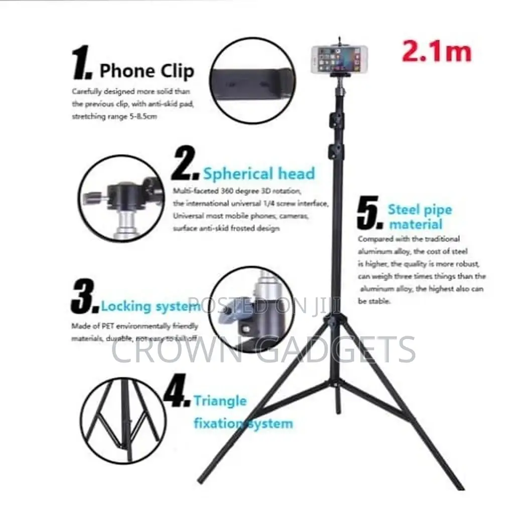 2.1m Tripod Stand Mobile Phone Holder With Remote