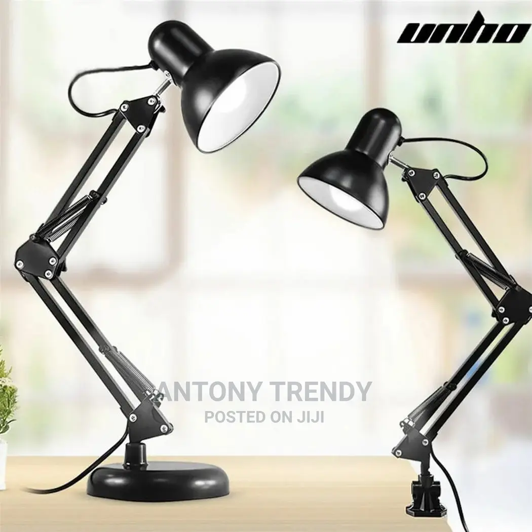Adjustable Silver, Black Swing-Arm Desk Lamp