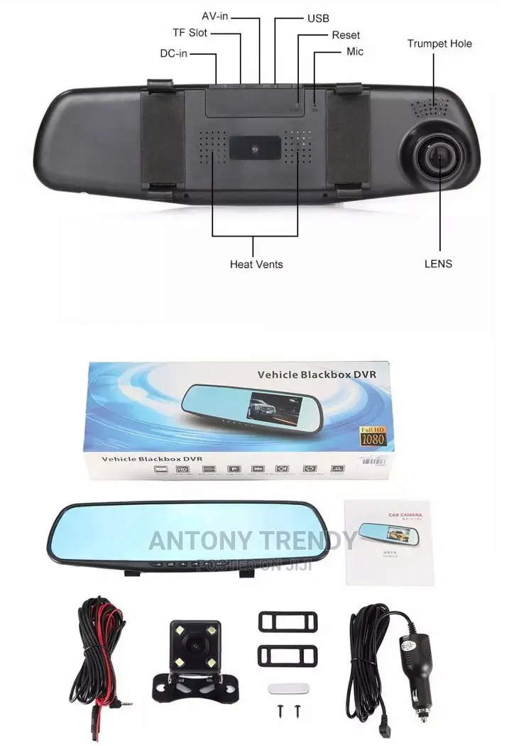 1080P DVR Rearview Mirror Dash Cam Kit