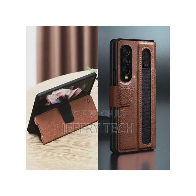 Nilkin Luxury Leather Stand Case With Pen Slot for Z Fold 3