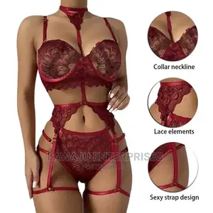 Sexy Strap Design Lace Lingerie With Collar Neckline Set