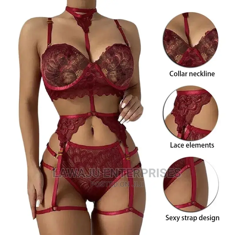 Sexy Strap Design Lace Lingerie With Collar Neckline Set