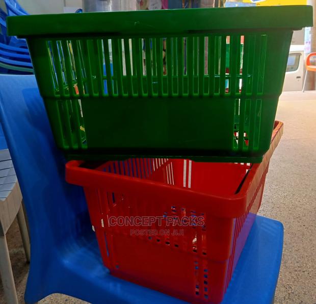 Coloured Supermarket Plastic Shopping Baskets. - main view