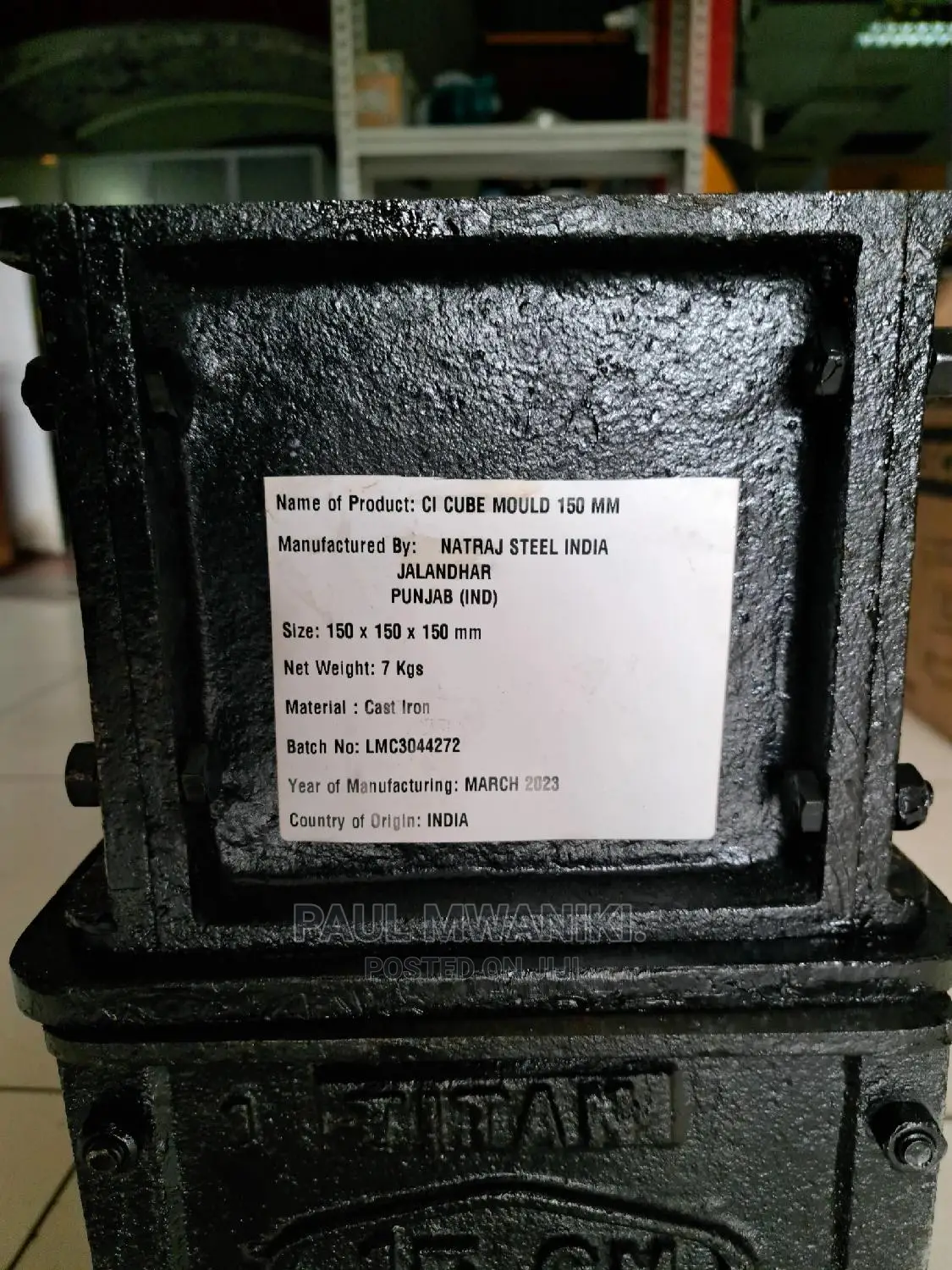 CI CUBE MOULD Size: 150x 150 X 150 Mm, 7 KGS Cast Iron