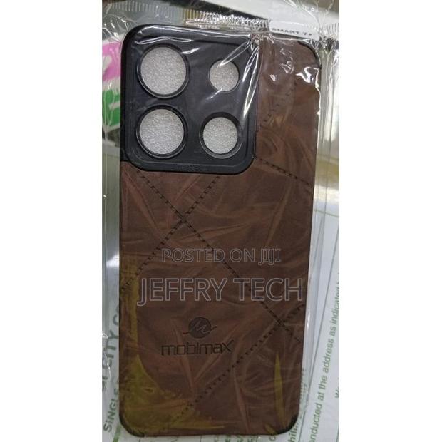 Infinix Smart 7 Plus, Classy Brown Leather Cover Case.\ - main view