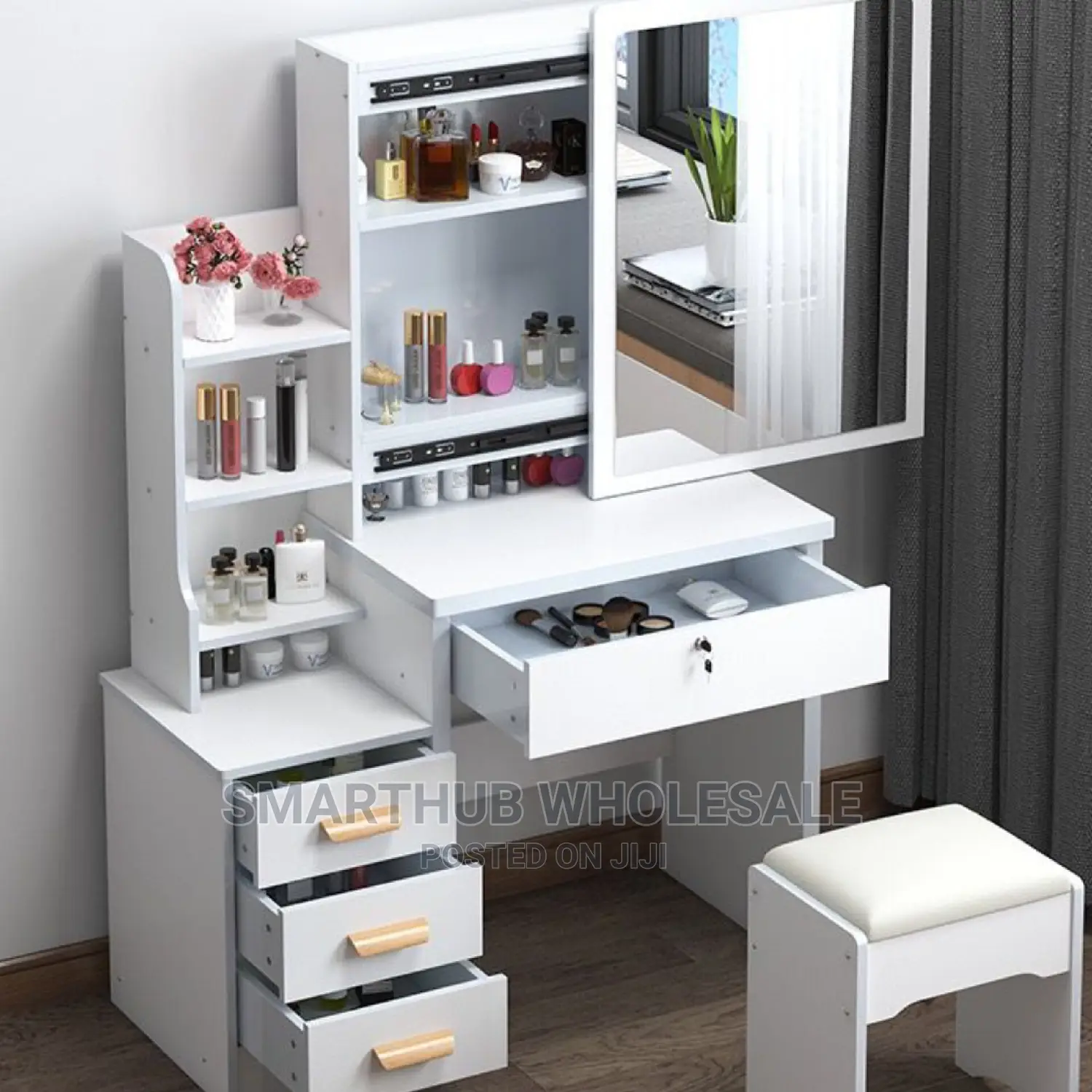 Dressing Table With Sliding Mirror White In Color