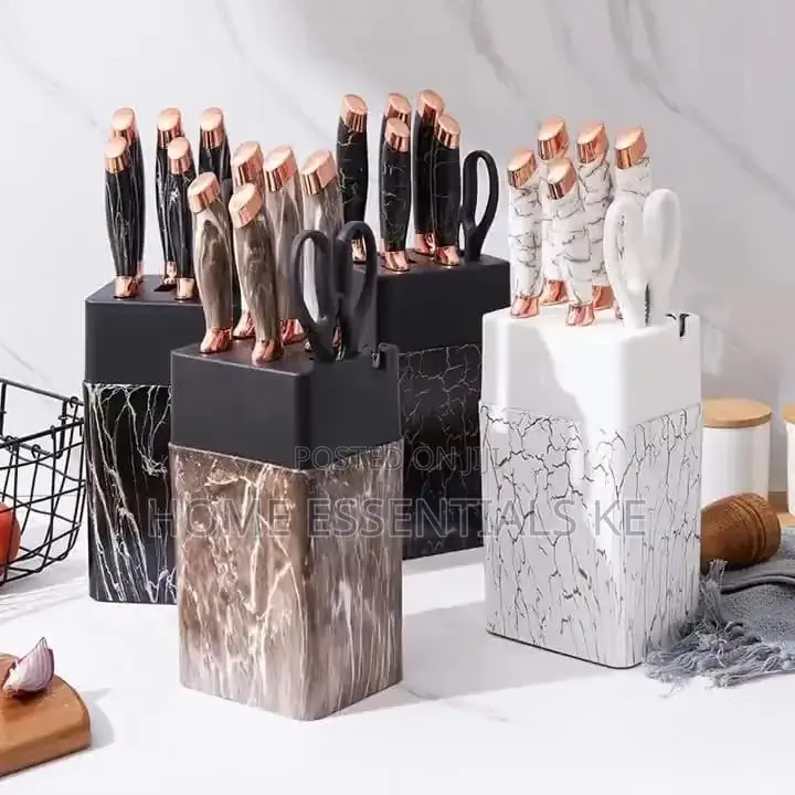 7in1 Knife Set With Sharpener Plastic With Marble Effect*
