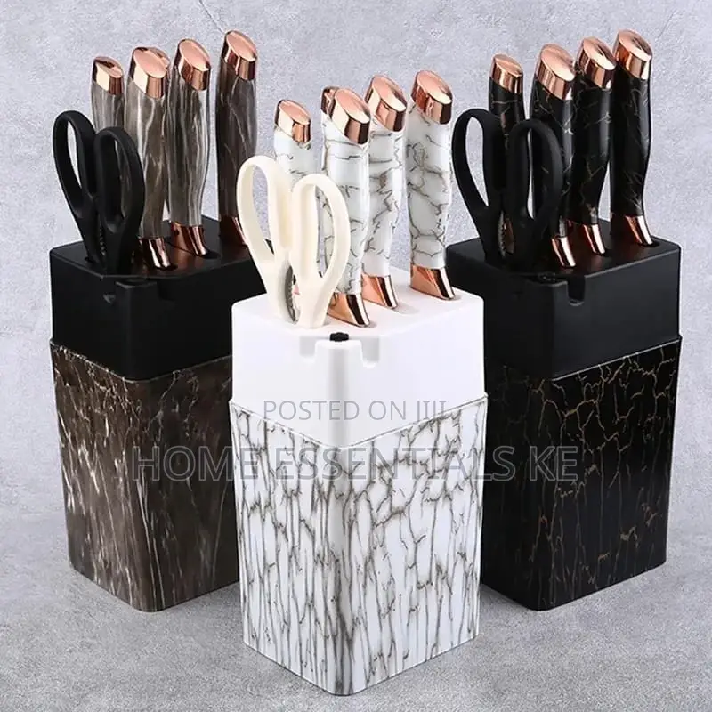 7in1 Knife Set With Sharpener Plastic With Marble Effect*
