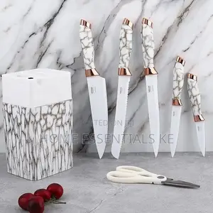 7in1 Knife Set With Sharpener Plastic With Marble Effect*
