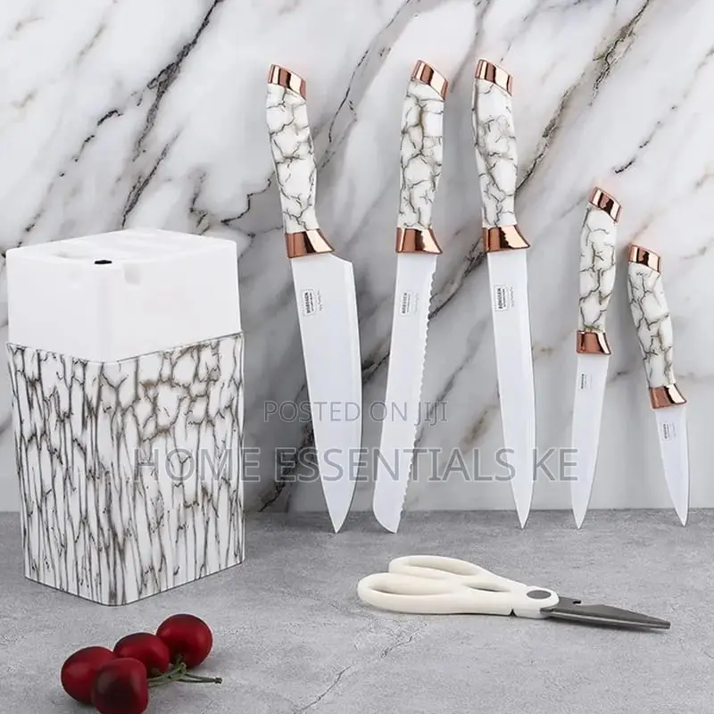 7in1 Knife Set With Sharpener Plastic With Marble Effect*