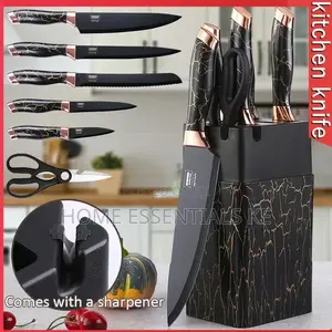 7in1 Knife Set With Sharpener Plastic With Marble Effect*