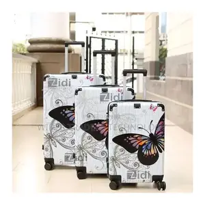 3 Piece Set Fiber Quality Butterfly Travel Suitcases