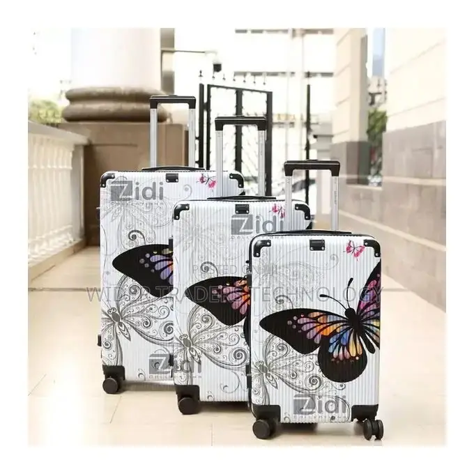 3 Piece Set Fiber Quality Butterfly Travel Suitcases