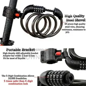 High Quality Bike Lock With 5-Digit Resettable Number, 180cm