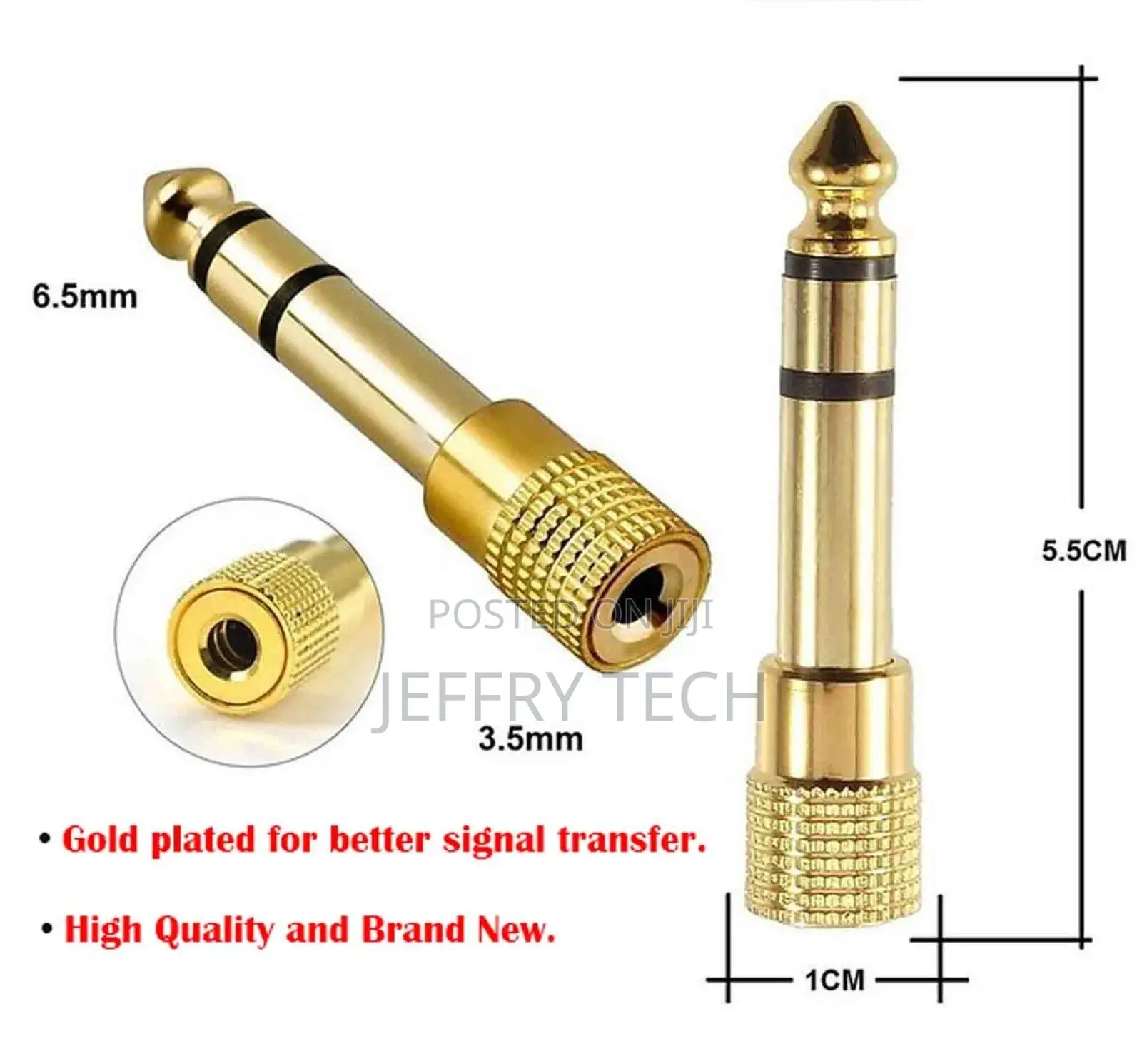 3.5mm Socket to 6.5mm Male Jack Plug Audio Stereo Adaptor Go
