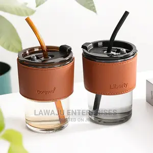 Gorgeous Slub Glass Smoothie Cup With Straw Leather Cover