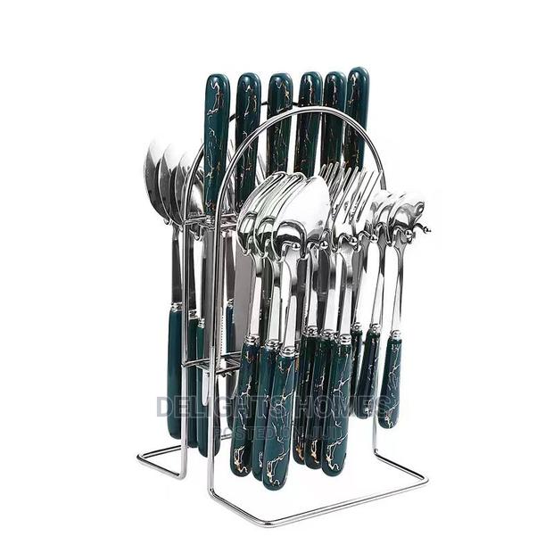 24PC Cutlery Set (SILVER COLOUR With Green Handle*