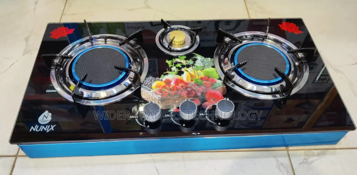 Nunix Glass Table Top Infrared Gas Stove Three Burner Auto