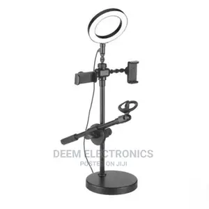 Small 8" Ring Light With 2 Phone Holders and a Mic Holder