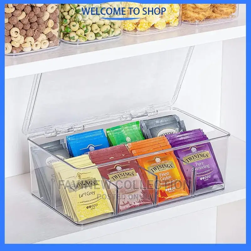Acrylic Tea Bag Organizer With Cover Compartment Divider Box