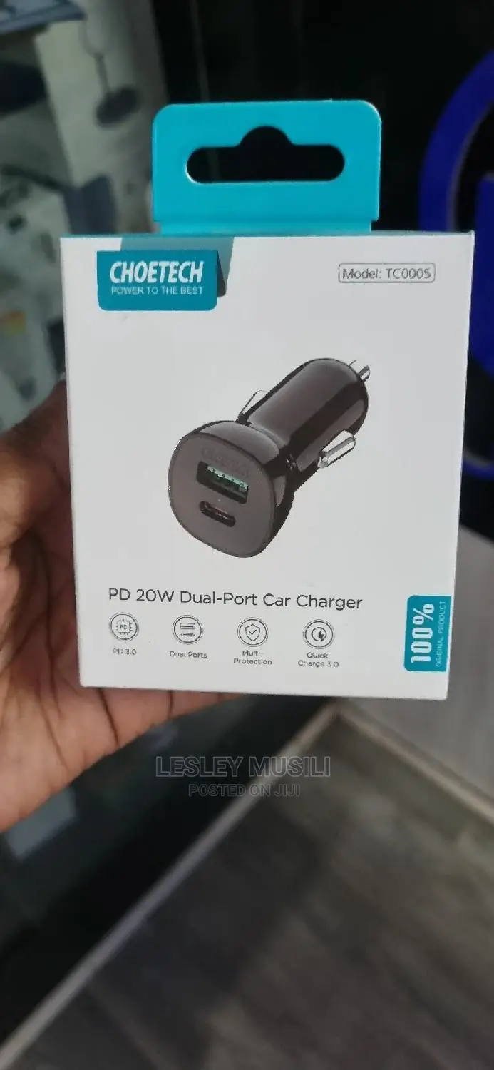 Choetech Dual USB QC 20W Type-C USB Car Charger – Black