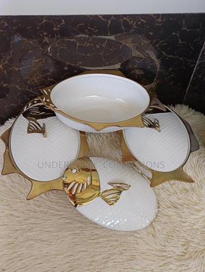 White and Gold Rimmed Fish Shaped Serving Bowls - thumbnail 2