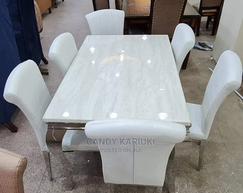 White Pure Marble Dining Table Set
