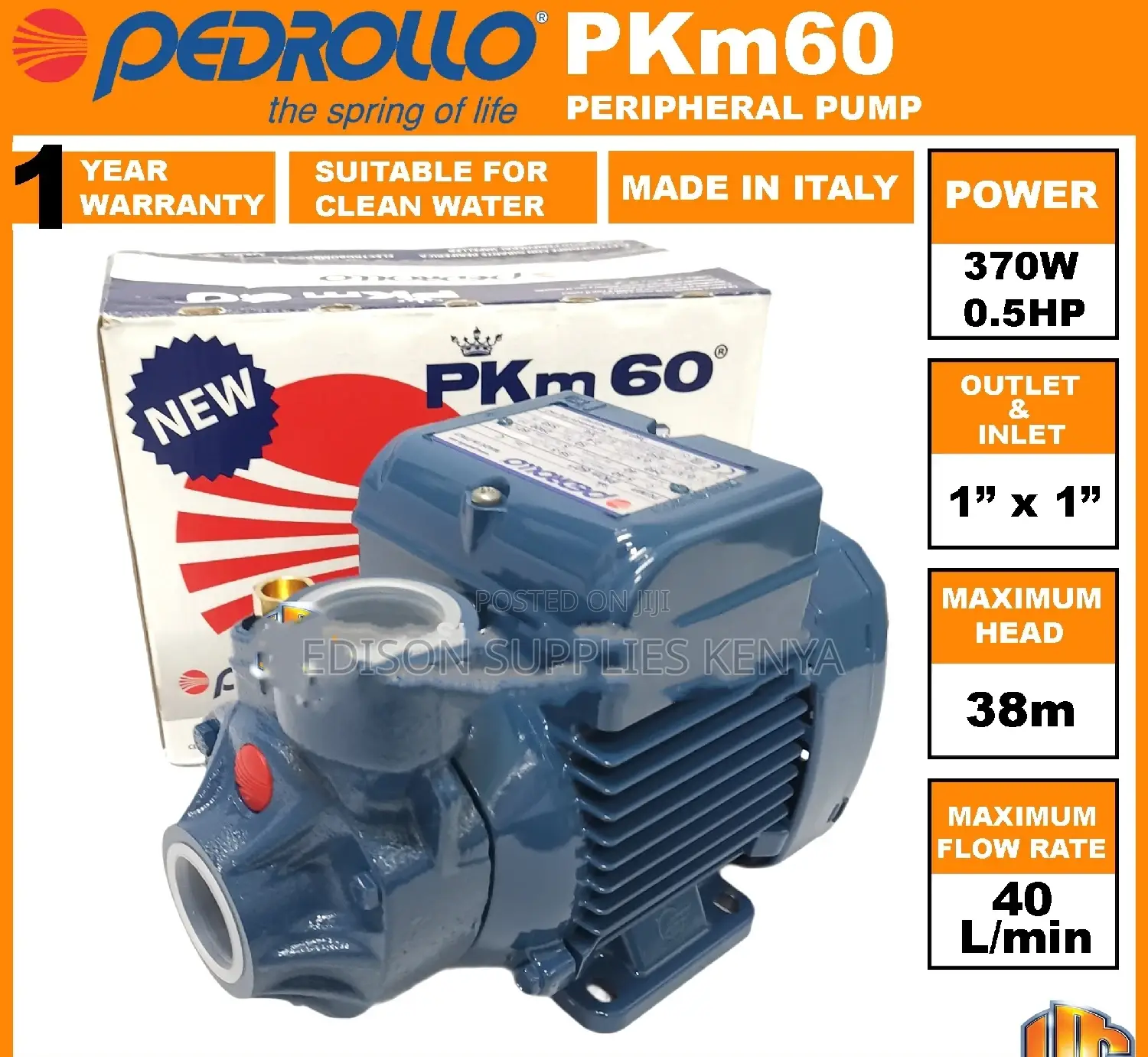 Pedrollo Water Pump PKM60 Booster Pump 0.5HP Original Italy