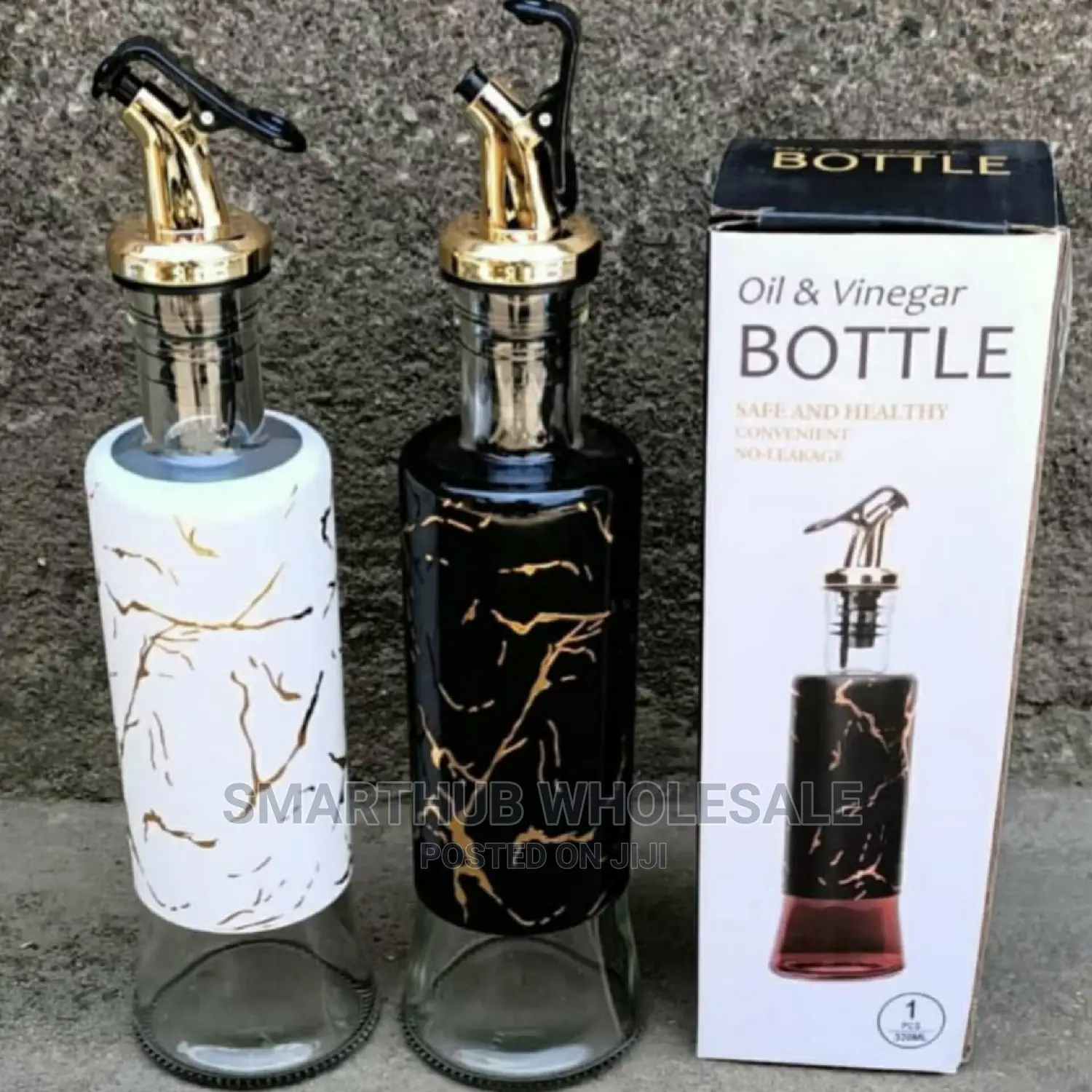 Oil and Vinegar Bottle BLACK WHITE GLASS 320ml