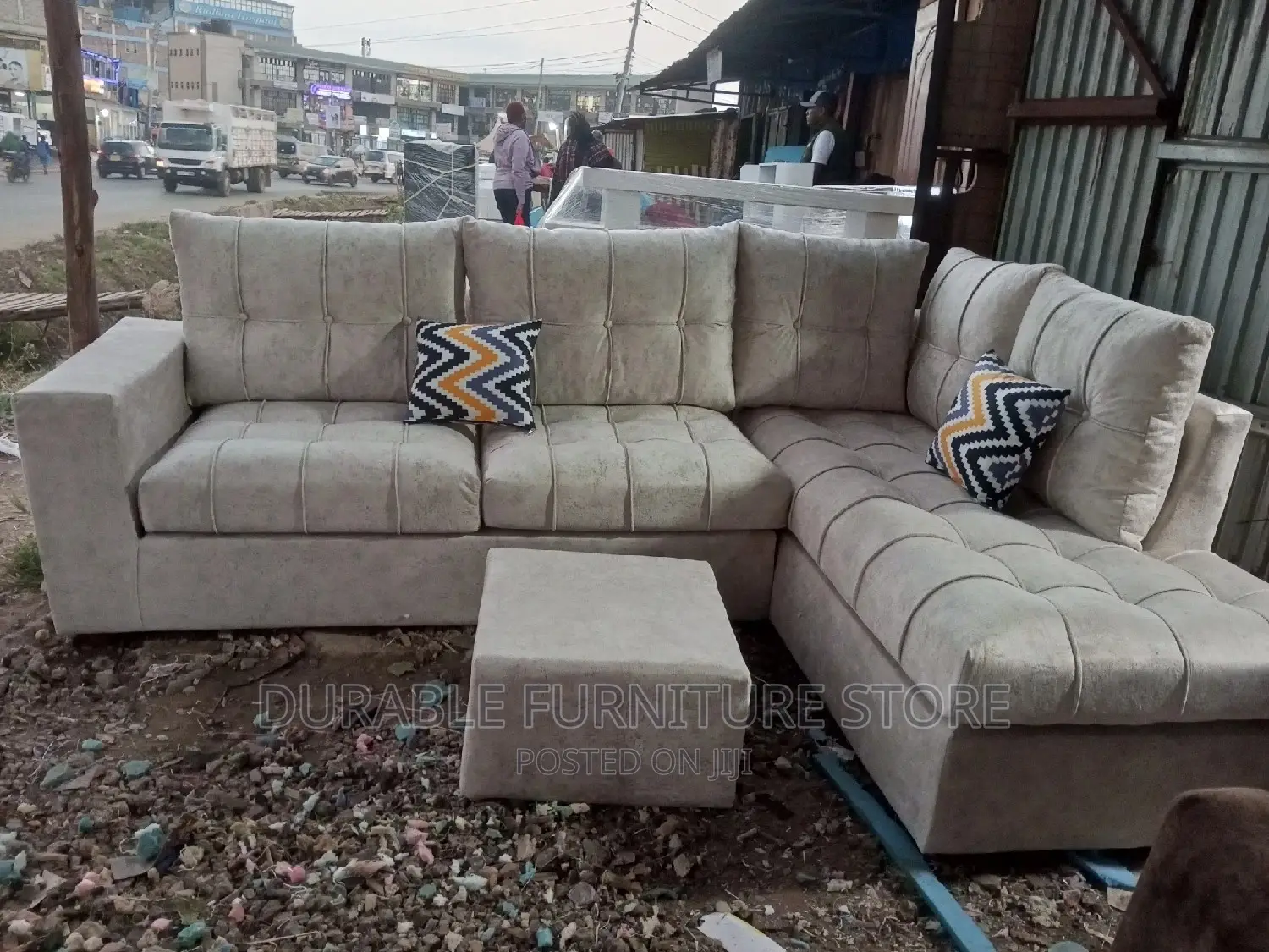 6 Seater L Seat Beige