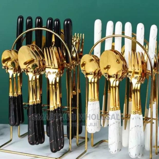 24pcs Golden Cutlery Marble Black or White
