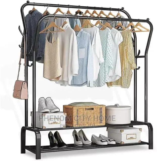 Double Pole Clothing Rack With Lower Storage