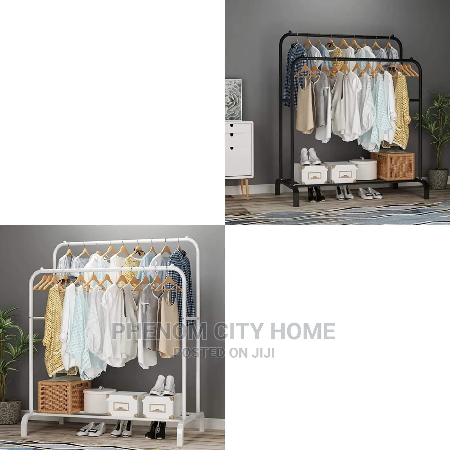 Double Pole Clothing Rack With Lower Storage