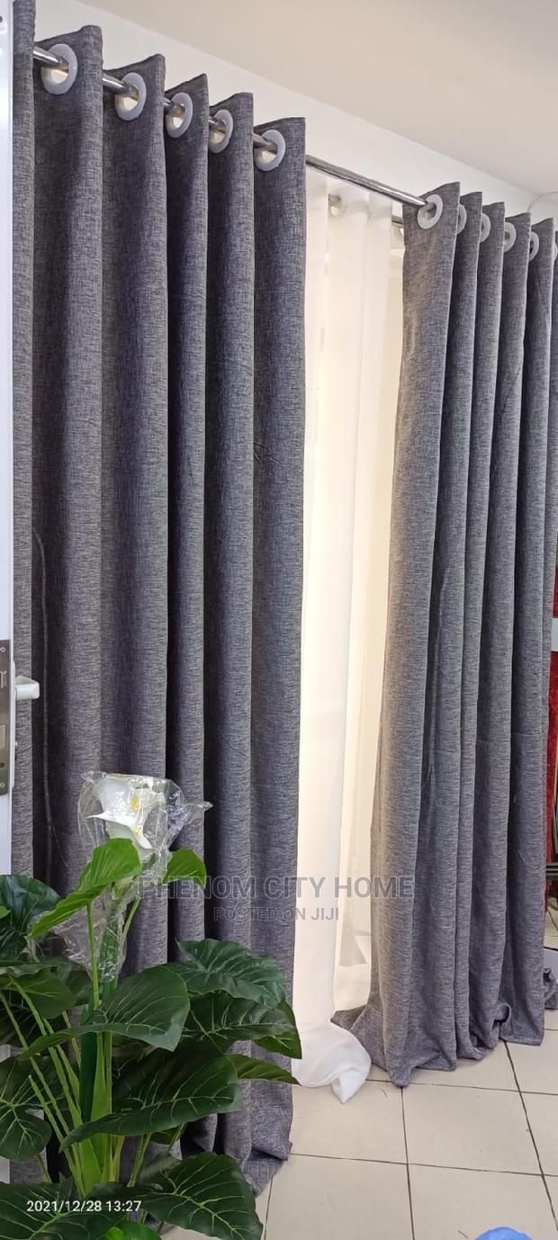 Plain Grey Line Curtains - main view