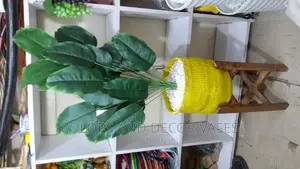 Sisal Basket,Artificial Plant,Pebbles Stones Wooden Stand